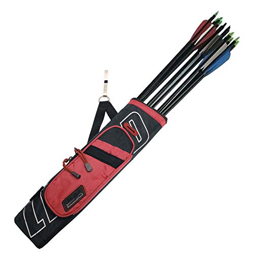 AUMTISC Tiro con Arco 3-Tubos Cadera Flecha Carcaj Cintura Bolsa de Transporte colgada con Sistema Molle y Bolsillos para Caza Tiro Práctica de Tiro Rojo