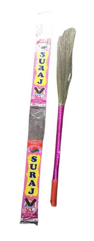 Khushboo Broom Floor Broom with Natural Soft No Dust Grass Long Stick Jhadu for Home Pantry Office Cleaning (Pack of 4)