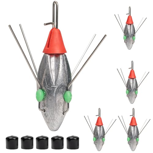 THKFISH 5 Pcs Sputnik Sinkers Surf Fishing Weight, Heavy-Duty Long Tail Lead Weights Saltwater Surf Casting Sinkers, Catfishing, and Beach Adventures in Ocean Sea Sand (7oz-5pcs)