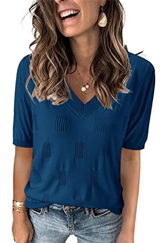 Image of Arach&Cloz Women's Lightweight Spring Summer Sweater Tops Casual Short Sleeve Blouses Shirts