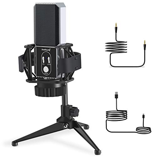 zealsound USB Mikrofon, für Computer Telefon, PC Type-c 3.5 mm Mikrofon mit Stahl-Stoßdämpferhalterung zum Streamen…