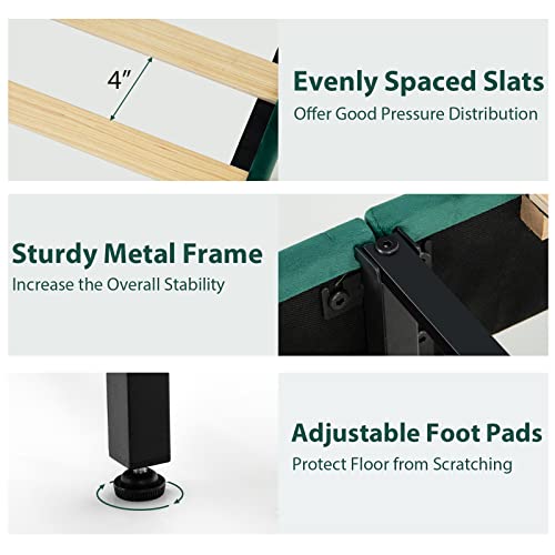 Giantex Upholstered Platform Bed Frame, Queen Size Bed With Adjustable Headboard & Wooden Slat Support, Heavy-Duty Gold Trim Tufted Bed, No Box Spring Needed, Easy Assembly, Green #TOP7