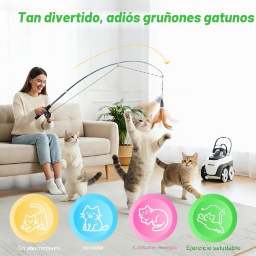 Miniatura 4 de Pawaboo Palo De Gato Divertido, Juguete Interactivo Con Plumas Para Gatos, Combiado Con Pez Y Libélula, Contiene Una Caña De Pescar Retráctil Tipo Palo De Gato - Multicolor 3