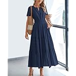 BTFBM Womens Summer 2025 Casual Midi Maxi Dresses Lightweight Short Sleeve V Neck Elastic Waist Boho Beach Dress Pockets - Image 2