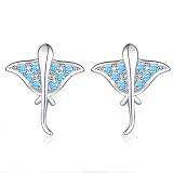 Pendientes Mujer Lindo Océano Azul Manta Pendientes Plata Ley 925 Chaquetas Diablo Pez Mar Animal Mujer Joyería Fina Accesorios Moda