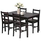 FDW | 5-Piece Solid Wood Dining Table Set for 4 | Brown | Space-Saving Design | Smooth Easy-to-Clean Surface | Pine Kitchen Table with Upholstered Chairs | for Dining Room, Apartment, Restaurant