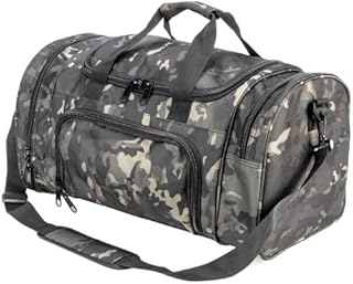 PANS Military Waterproof Duffel Bag Tactical Outdoor Gym Bag Army Carry On Bag with Shoes Compartment,Molle System,Shoulder Bag&Handbag for Sports Travel Camping Hunting(Black-multicam)