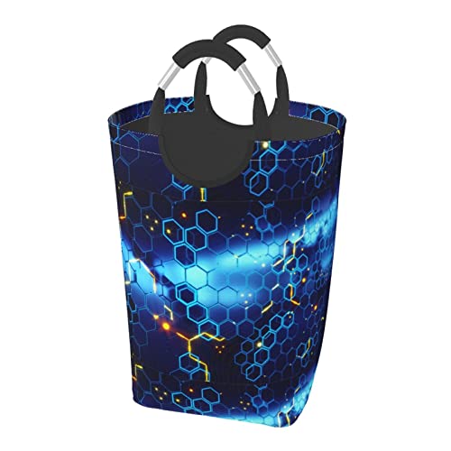 セルラー青い ット ハンドル付き 洗濯かご おもちゃ 収納オーガナイザー 折りたたみ式バケツ 洗濯箱 汚れた衣類バッグ 自宅 バスルーム 寝室 寮用