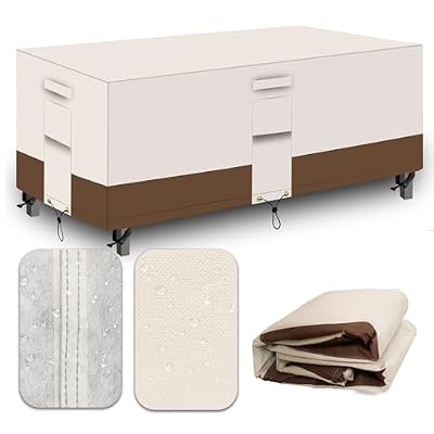 CNCZMH Heavy Duty Patio Furniture Covers Waterproof, 600D Outdoor Furniture Cover Waterproof for Sectional Sofa Couch, Outdoor Dining Table and Chair Set Covers 111''L x 74''W x 28''H, Beige Brown