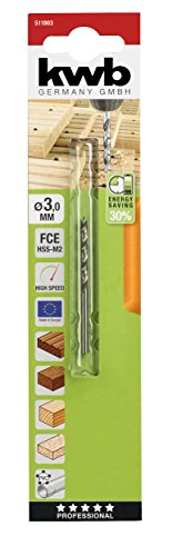 kwb Hartholzbohrer Ø 3 mm mit hoher Standzeit, sauberen Bohrlöchern, Twin-Land- Nutendesign und hoher Präzision