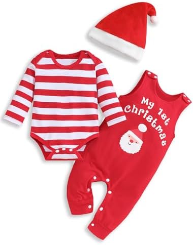 Roupa De Natal Para Bebê Menino Meu Primeiro Natal Macacão Listra...