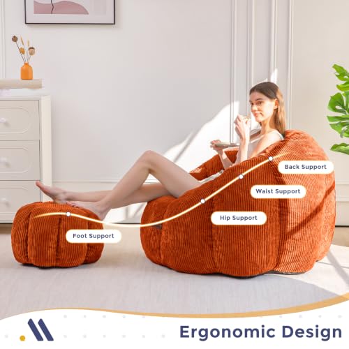 Image of MAXYOYO Bean Bag Chair with Ottoman, Giant Pumpkin Lounge Chair for Adults