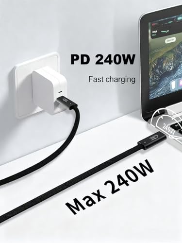 Image of 80Gbps USB4 Cable for Thunderbolt 5, 3.3FT USB C to USB C Braided Cable, Up to 120Gbps Bandwidth, 240W PD3.1 Fast Charging, 16K /8K Display, Compatible with Thunderbolt 4 /3, MacBook, SSD, Monitor