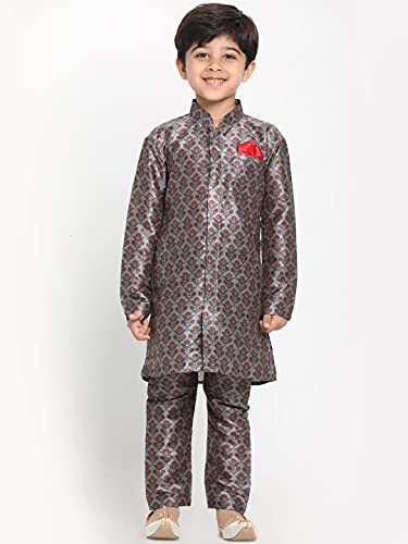 Image of JBN Creation Boys' Multicolor-Base-Yellow Silk Blend Kurta and Pyjama Set