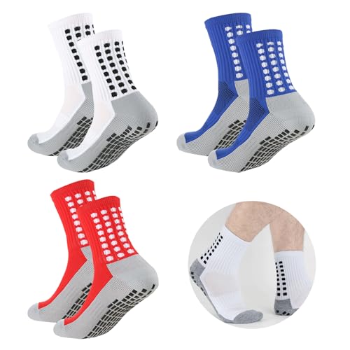 EUYKQNOI 3 Paires Chaussette de Football Antidérapante,39-45 Athlétisme Chaussettes Epaisse Respirant Sport élastiques Homme Femme Chaussette Socquettes Grip Sock Football pour Basket Trekking Cyclism