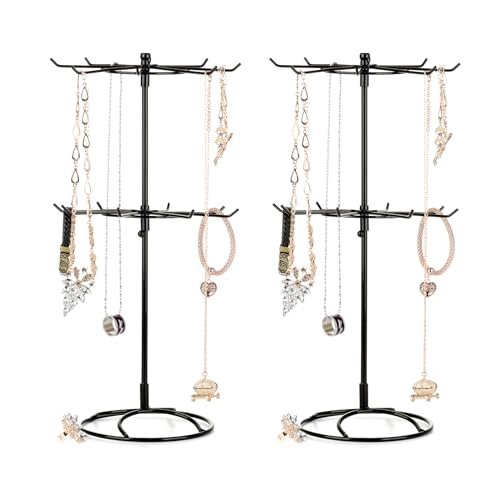 Wnvivi 2Pcs 2 Tier Rotating Necklace Holder Jewelry Tree Bracelet Stand Display Organizer For Necklaces, Bracelets, Earrings, Rings