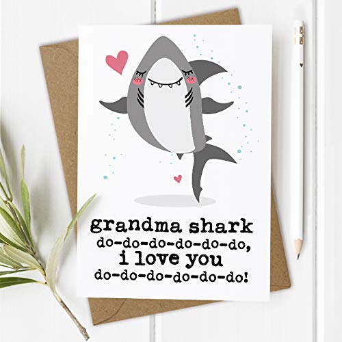 Mothers Day Card Grandma, Mother's Day Card for Nanny Granny Gran Nana, Grandma Shark Birthday Card (Outside Wording: Grandma, I Love You)