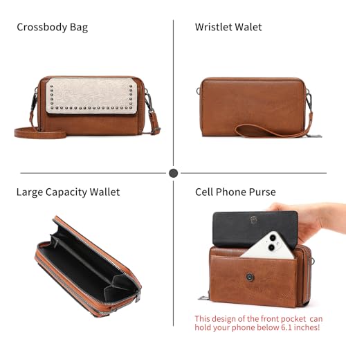 Image of FALAN MULE Crossbody Bags for Women Small Leather Cell Phone Wallet Wristlet Purse with Zip Around 2 Strap