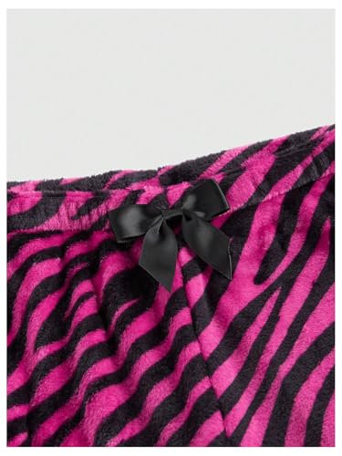 Women's Zebra Striped Fuzzy Pants Bowknot Elastic Waist Straight Leg Thermal Y2K Trousers4