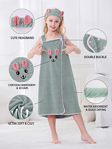 Mmoitkki Kids Bath Towels Wraps Spa Shower Dress With Headband Beach Cover-Up For Girls 3-6 Years Green #TOP1