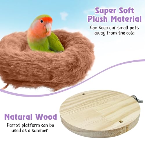 Image of Hamiledyi Bird Bed for Cage Plush Parrot Hanging Hammock Warm Bird Nest Parrot Nest House Snuggle Hut Birds Sleeping Bed Soft Warm Hammock for Parakeet Lovebird Cockatoos Budgies(Brown)