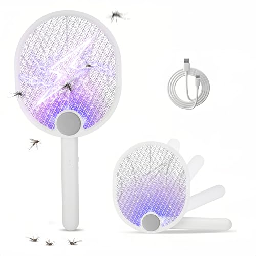Matamoscas eléctrico Cyowoyre, Plegable 180°, matamoscas eléctrico 4000 V, matamoscas para Mosquitos, Malla de 5 Capas con Cable USB C para Interior y Exterior, 1500 mAh.