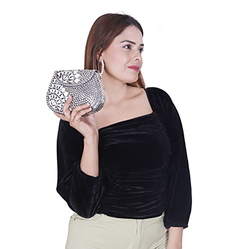 Image of Shakuntala Vintage Clutch - Metal Mosaic Stone & Shell Design Purse - Handmade Women's Handbag