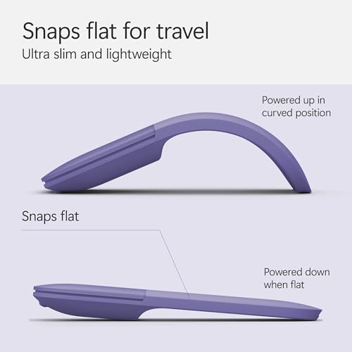 Image of Microsoft Surface Arc Bluetooth Mouse, Ultra-Slim and Lightweight, Snaps Flat for Portability, Full Scroll Plane, Compatible with Windows 11, Battery Included - Violet