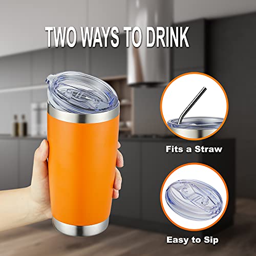 Comooo 20Oz 8 Pack Tumbler Double Wall Vacuum Insulated Coffee Travel Mug Stainless Steel Tumbler Bulk With Lid And Straw Insulated Coffee Cup For Cold & Hot Drinks (Orange, 8 Pack) #TOP2