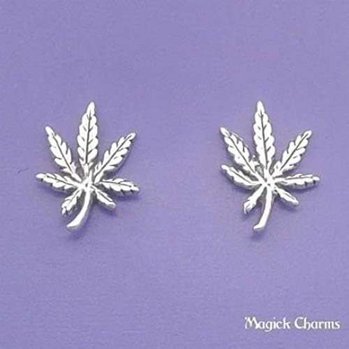 Miniatura 3 de Pendientes de plata de ley 925 con hojas de marihuana y cannabis, Plata de ley