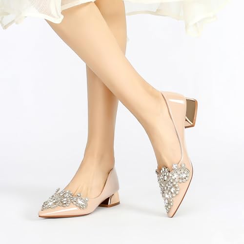 Apricot Pumps Shoes Women Rhinestone Pointed Head Pumps Comfortable Soft Memory Foam Insole Pumps Shoes for Women Comfortable Dress Shoes Size 8 by MENGYANYINGYI - Used condition - Image 2