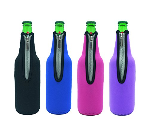 Case Wonder 4 Stück 17,6 Oz (500ml) Neopren Isoliert Klappbar Bierflaschen Kühler, Insulated Neopren-Klapp-Zipper Flaschenkühler Halten (4 Farben 2)