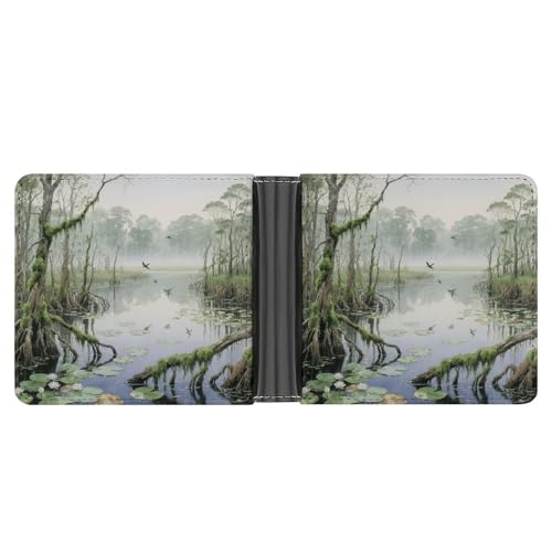 Slim Wallet Marsh Wetland Compact Bifold Wallet with Credit Card Holder Leather Coin Slot ID Window Unisex