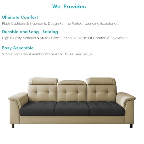 Image of Casaliving Ella 3 Seater Sofa Set for Living Room (Cream Black Colour Fabric) Premium Fabric Sofa