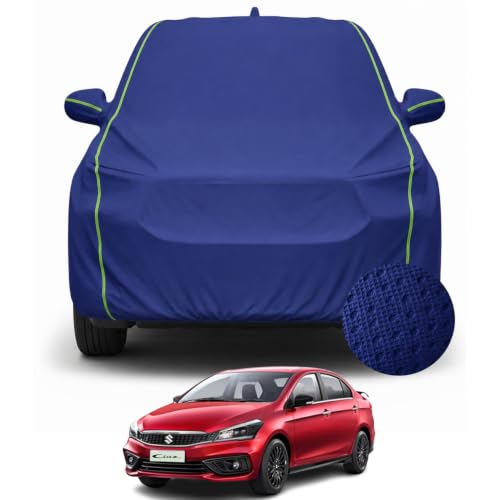 Image of Pivalo Premium Car Cover for Maruti Ciaz 100% Waterproof All Weather Protection Dustproof 3 Layer PP & Soft Cotton Inner Lining Fabric Tripple Stitched Secure Fit Full Body Cover (Tiebond Blue)
