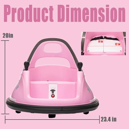 Image of 12V Kids Ride on Bumper Car Kids Ride On Electric Bumper Car with Remote Control, 360 Degree Spin for Baby Boy and Girls Riding Bumping Toy Gifts Cars for Toddler, Pink