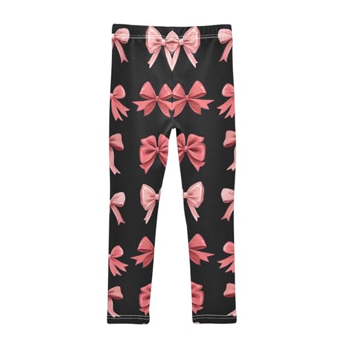 Pink Bowknot Tie Girls Leggings Ultra Soft Compression Yoga Gym Pants for Kids 4-10T2