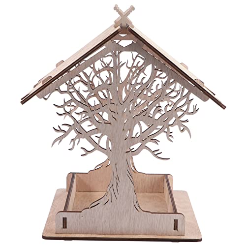 MERRYHAPY 1個 木製鳥の餌箱 屋外鳥の餌箱 屋外用鳥の餌箱 オウム自動給餌器 野鳥の種 屋外の鳥の止まり木 ノームバードフィーダー ネスト フィンチ 鳥かごの鳥の餌箱 ガゼボ Brown