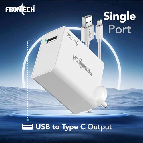 Image of Frontech SVC Single Port Mobile Charger | 120W Fast Charging | USB Type C | Compatible with Smartphone /Earbuds /Tab | White (MCH-0024)