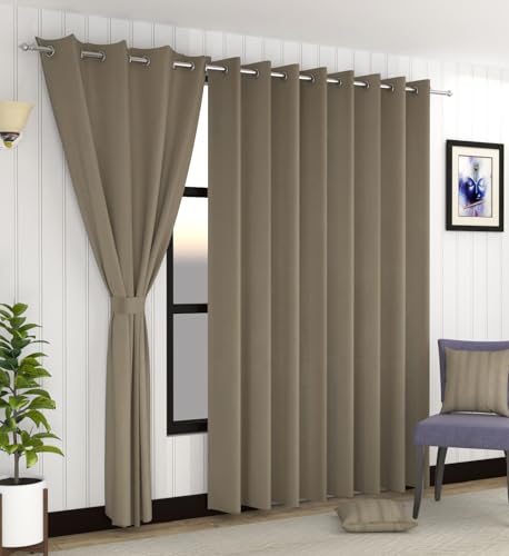 Image of LaVichitra 2 Pieces Solid Premium Blackout Curtains - Thermal Insulated, 3 Layered, 100% Opaque Long Door Curtain - 9 feet, Hazel Wood