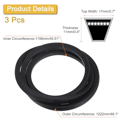 Image of uxcell 3 Pack B45 1 /2 Classic Wrapped V-Belt, 49 inch Outside Circumference Wrapped Industrial Rubber V-Belt B Profile V-Belt for Industrial Machinery Equipment, Black