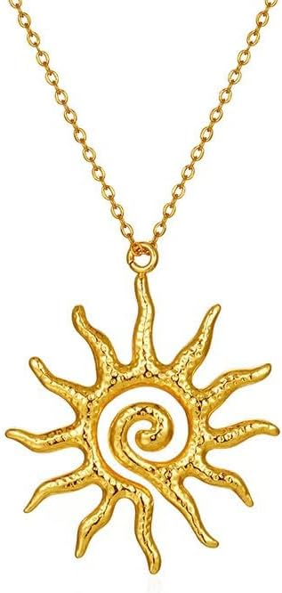 Gold Sun Necklace for Women 18k Gold/Silver Plated Spiral Sunburst Pendant Necklace Boho Style Jewelry