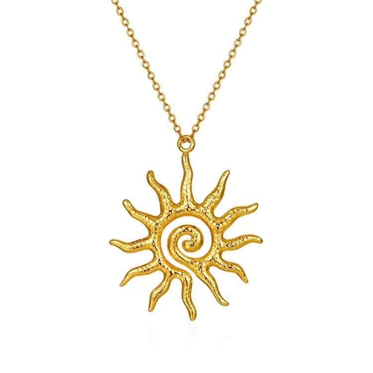 Gold Sun Necklace for Women 18k Gold/Silver Plated Spiral Sunburst Pendant Necklace Boho Style Jewelry
