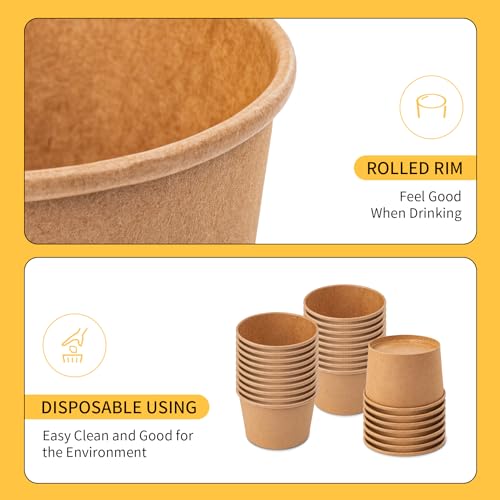 Image of PakTalk Paper Soup Containers with Lids, 50 Pack Brown Soup Bowls Biodegradable Ice Cream Cups with LidS for Hot Soup or Ice Cream (50 sets, 8 oz)
