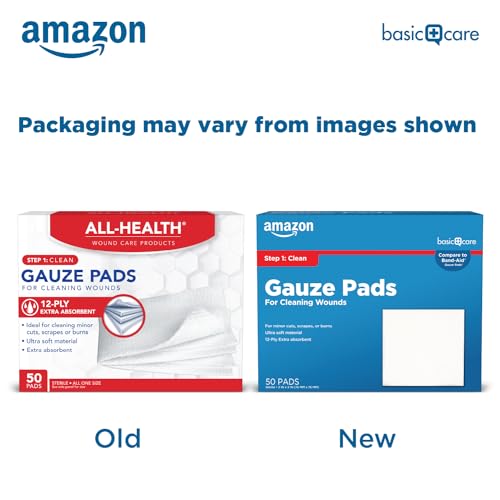 Amazon Basic Care Gauze Pads, 3x3 inches Sterile Medical Wound Dressing Sponges, 12-Ply, Ultra Soft, Extra Absorbent, 50 Count, 1-Pack (Previously All Health) - image 2