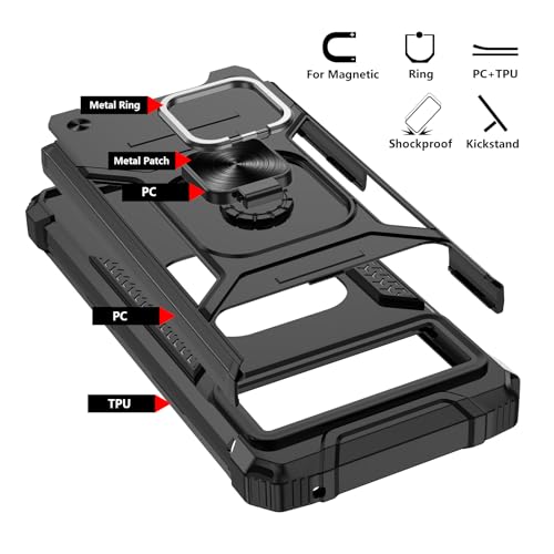Case for Google Pixel 8, Pixel 8 Case with 3 Pcs Tempered Glass Screen Protector, Built in Magnetic Ring Kickstand Military-Grade Hard PC TPU Hybrid Shockproof Case for Pixel 8 6.2" - Black by GAMEMIUZ - Used condition - Image 6