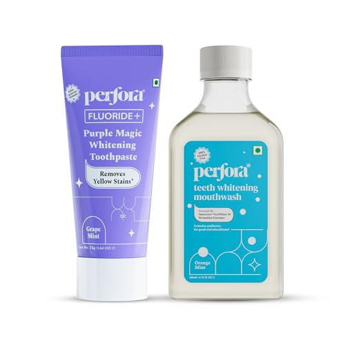 Image of Perfora Teeth Whitening Combo | Enamel-Safe & Sensitivity-Free Oral Care Formula For Tooth Stain Removal | No Artificial Sweeteners | Purple Toothpaste-75gm & Teeth Whitening Mouthwash