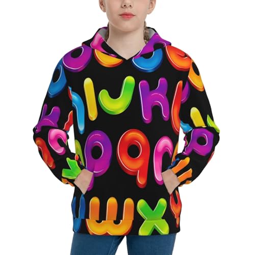 Alphabet Theme Kids Pullover Hoodies Boys Sweatshirts Girls Athletic Clothes with Pocket