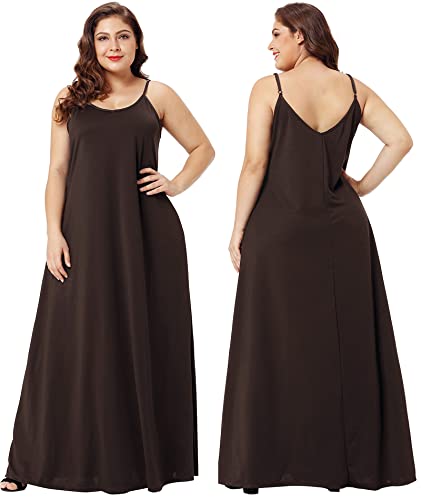 Image of Wolddress Womens Maxi Dress with Pockets 2026 Casual Strap Plus Size Loose Plain Long Office Summer Beach Travel Dresses S-5X