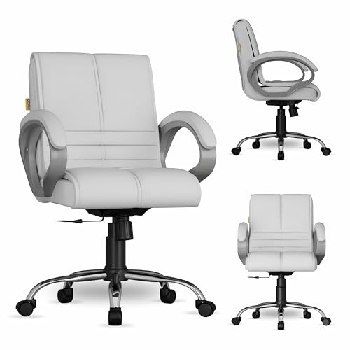 Image of FUGO FG235 Ergonomic Medium Back Office Chair with Adjustable Height, Cushioned Back&Seat, Tilting Mechanism, Heavy-Duty Metal Base, Dual Nylon Casters-Ideal for Work, Study, 3-Year Warranty (White)
